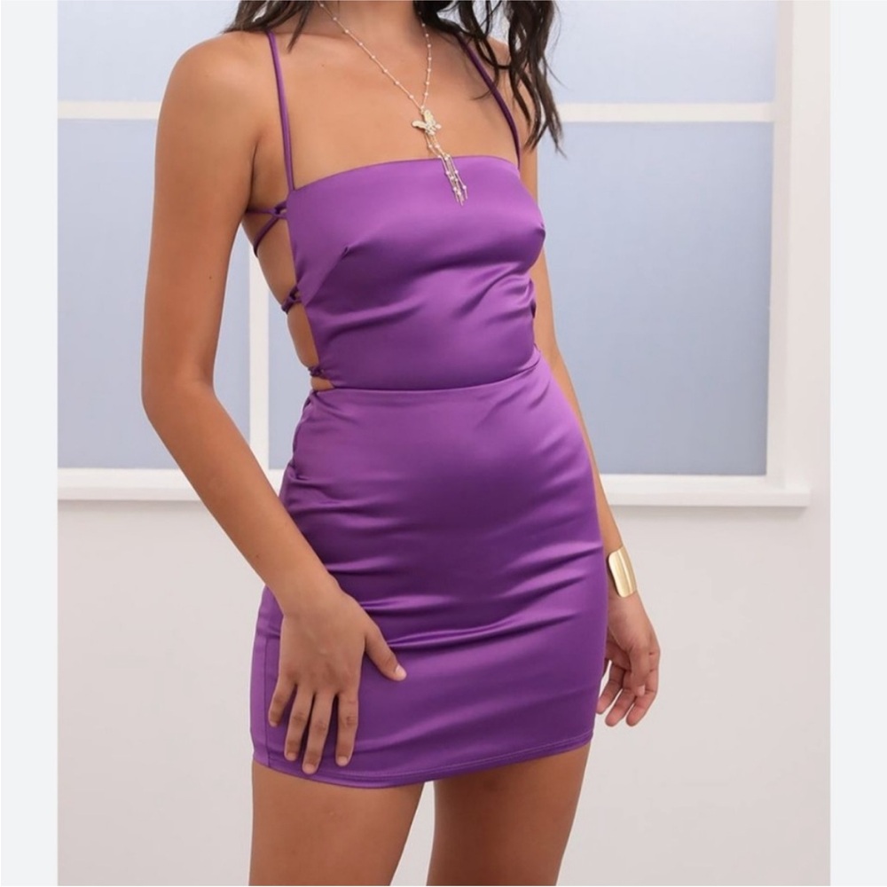 Lucy in the sky purple satin lace up mini dress